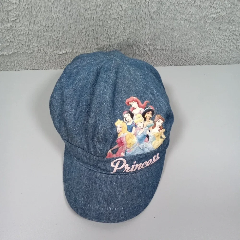 Disney Princess Girls Blue Denim Newsboy Cap Hat Pink Glitter 100% Cotton 17216